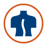 blue and orange icon graphic of person's spine