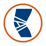 blue and orange icon graphic of knee with a bandage on