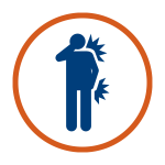 blue and orange icon graphic of person with aches and pains